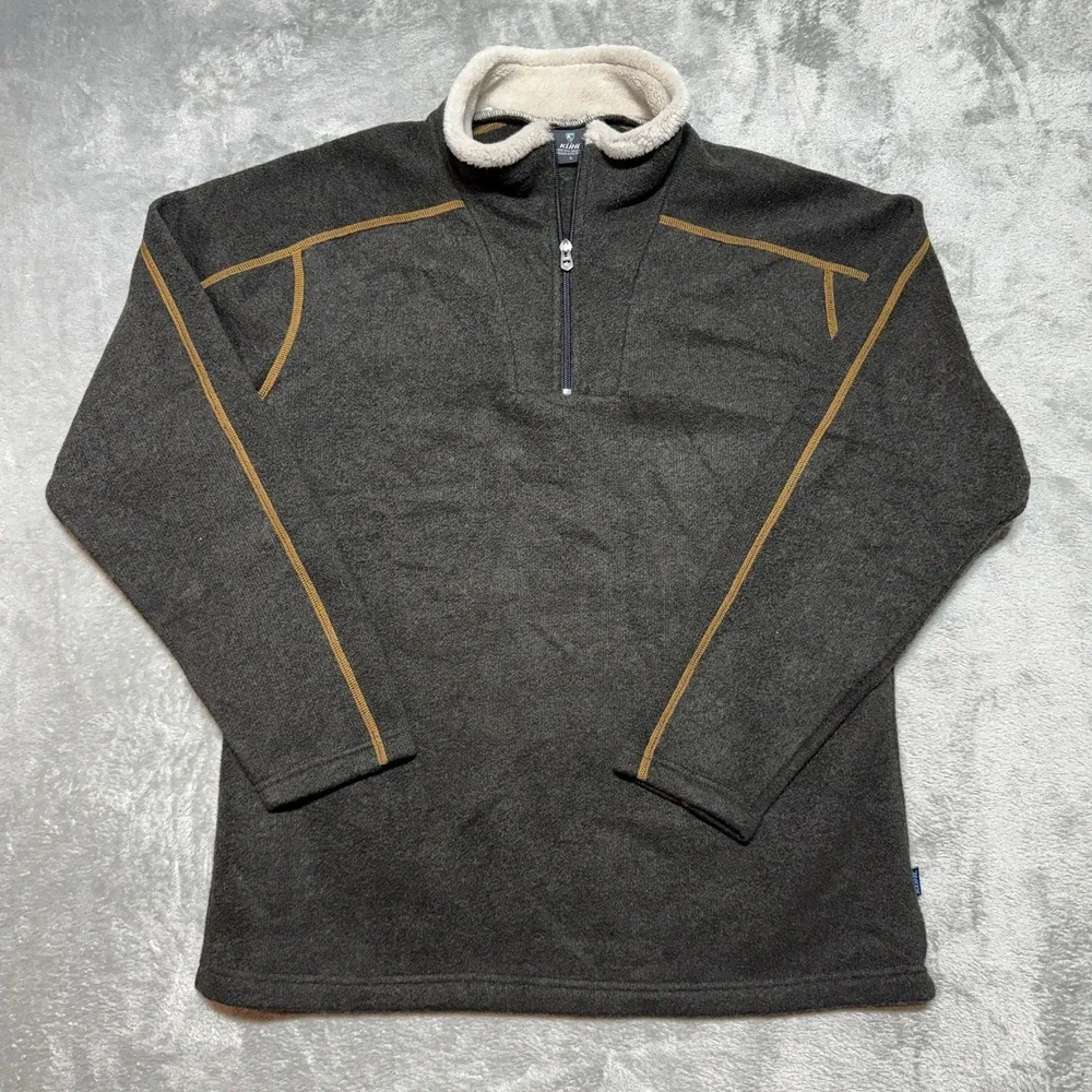 Kuhl Men's Alfpaca Fleece Brown 1/4 Zip Pullover Sweater Size‎ Large